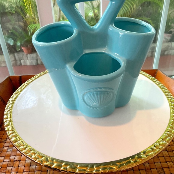 Teal Colored Ceramic Utensil Holder - Picture 1 of 5